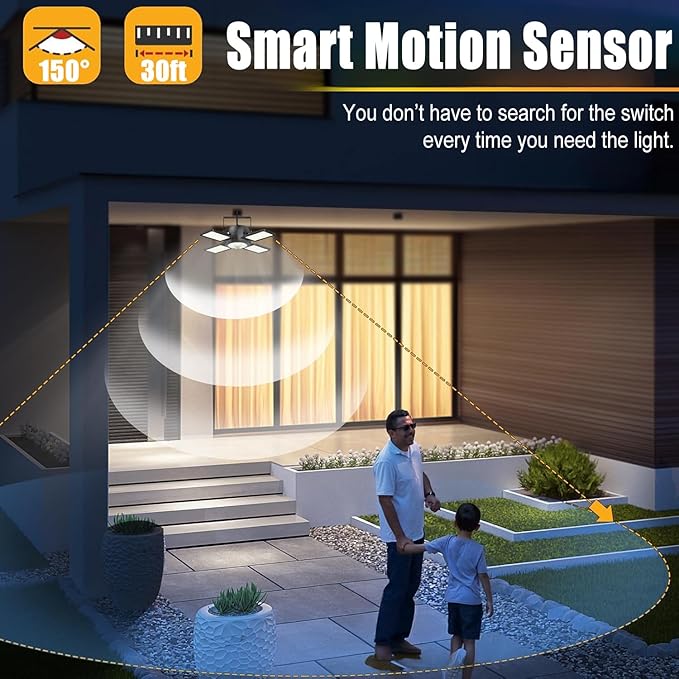 Latband Solar Shed Light Outdoor Indoor Upgrade 1200LM 174LED 4 and 1 Heads Motion Sensor Pendant Light, Solar Lights with 5 Lighting Modes Remote Control IP65 Waterproof for Barn Patio Gazebo Shop
