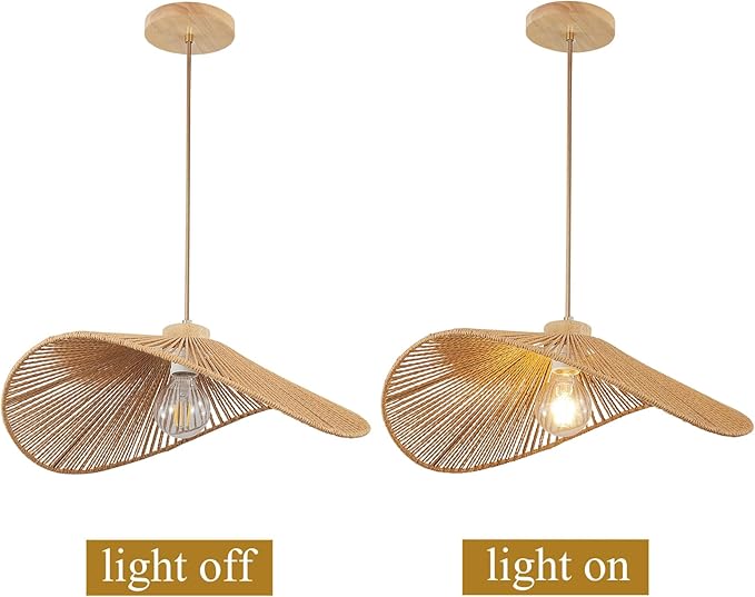 Rattan Hanging Lamp Boho Pendant Light Fixture Modern Style Hanging Light Bohia Natural Bamboo Handmade Hanging Lighting Set of 3