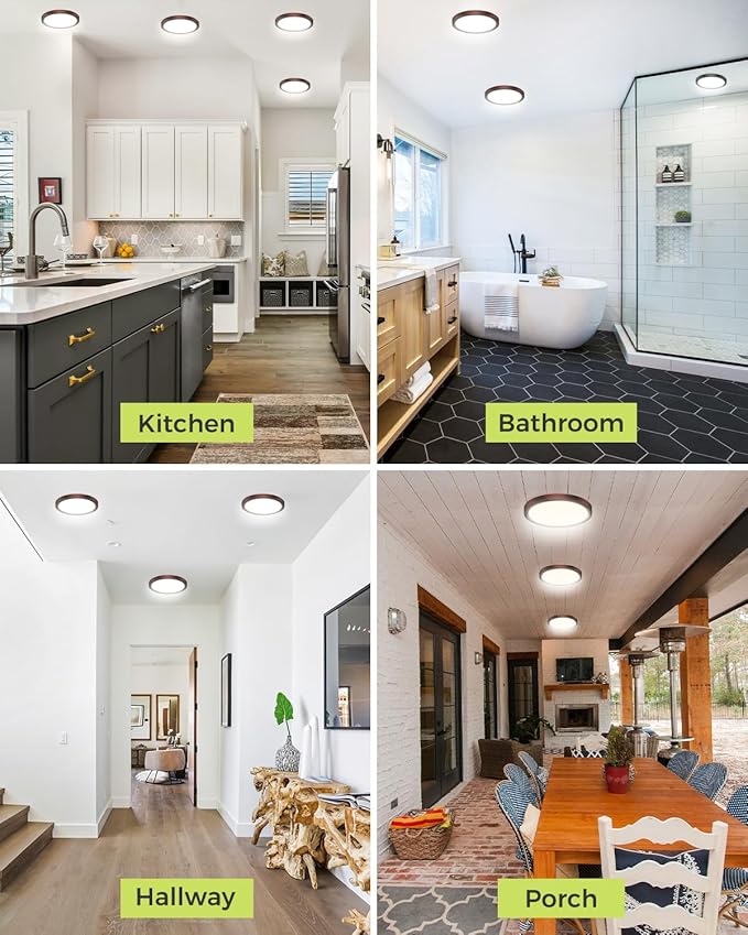 hepside 1PACK LED Flush Mount Ceiling Light, 3CCT Selectable 3000K-4000K-6500K & 100W Equivalent Modern Kitchen Recessed Ceiling Lamp 15W 1500Lm 7.5 Inch for Bathroom Closet Laundry Bedroom