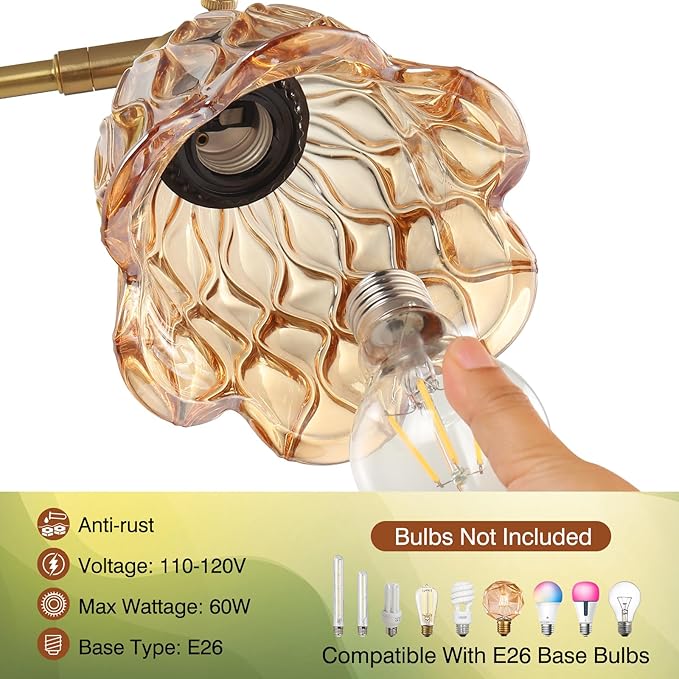 Vintage Wall Sconces - Hardwired Wall Lights with Amber Tulip Glass Shade,Brass Wall Lamps for Bathroom Bedroom Stairway Bathroom Living Room Corridor(Bulbs Not Included,E26 Socket)