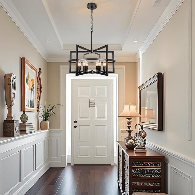 Modern Black Chandelier Ceiling Light for Dining Room, 6-Light Farmhouse Pendant Light Fixture for Over Table, Kitchen Island Lighting, Living Room, Bedroom, Entryway Foyer, Hallway & Staircase