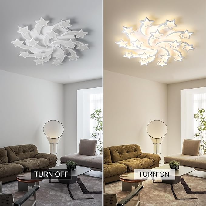 JAYMP Star Shaped Ceiling Light Dimmable Modern Ceiling Lamp Remote Control LED Lighting Fixture for Bedroom Living Room Dining Room (White/15 Stars)
