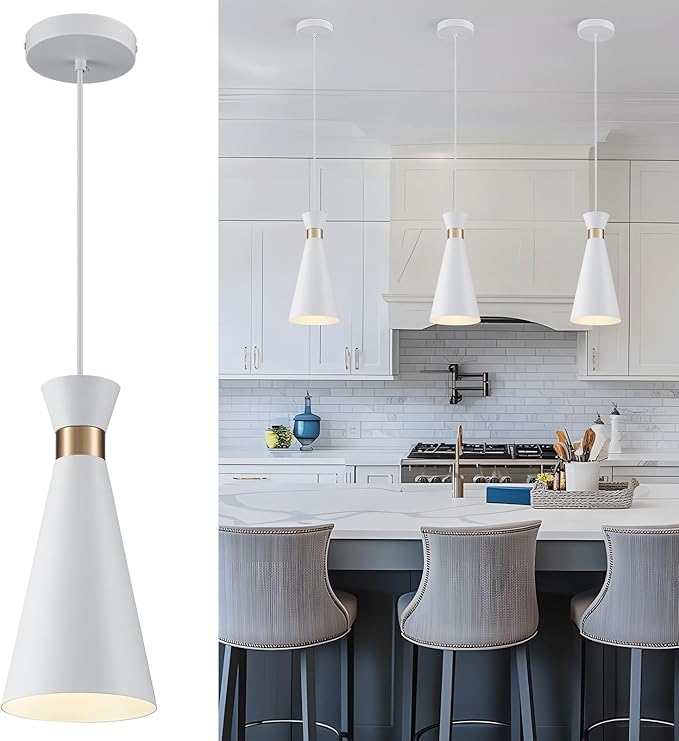 2026 New Gold White Pendant Lights Kitchen Island Lighting, 5.9" Mini Small Modern Pendant Light Fixtures 1 Pack, 13“H kitchen pendant lighting over Island Lights for Kitchen Bar Sink Dining Room