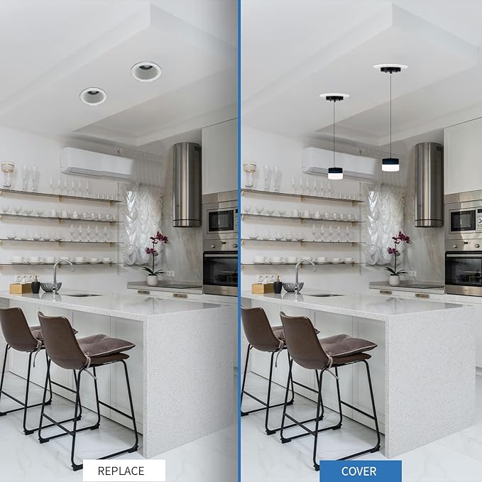 Jolux 5/6" Instant Recessed Can Light Conversion Kit to Pendant Light,Hanging Light Upgrade,for Ceiling Fan Light Fixture,White Finish,Ideal for Kitchen,Bedroom,Livingroom,1 Pack