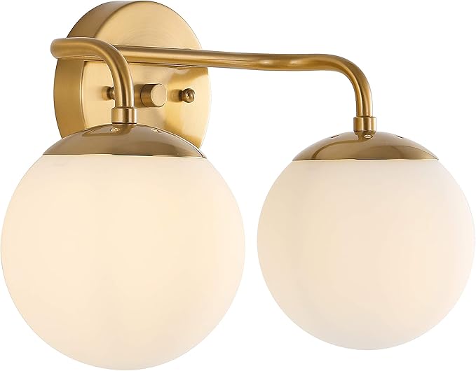 JONATHAN Y 15" Gold Painting Modern Globe Wall Sconce Vanity Light for Bathroom, White Frosted Glass Shade, Midcentury Parisian Bistro Wall Lamp, LED Bulb Included (JYL3535A)