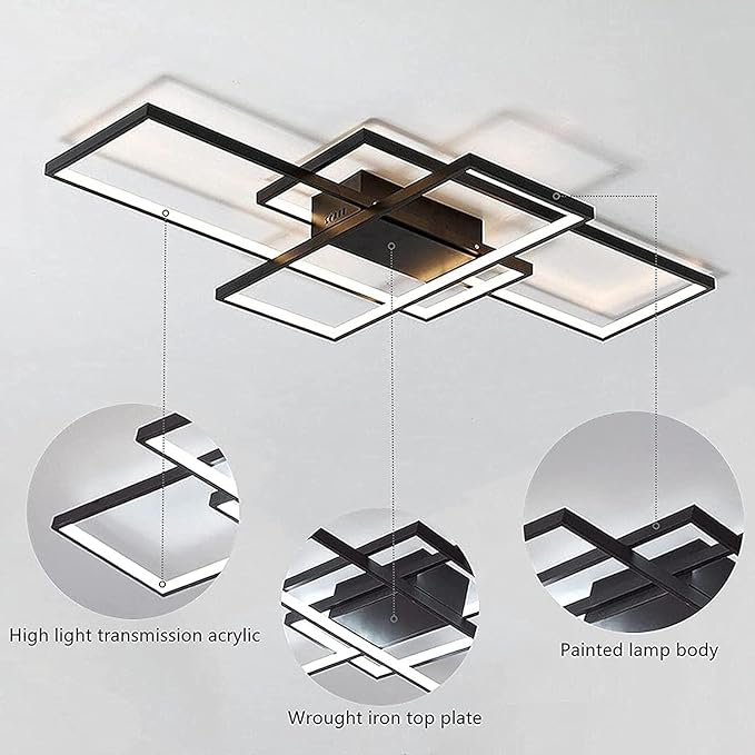 Modern LED Ceiling Light 41" Dimmable Black Flush Mount Ceiling Lights Fixtures with Remote Control Square 65W 3000K-6500K Ceiling Lamp for Kitchen, Living Room, Bedroom, Dining Room