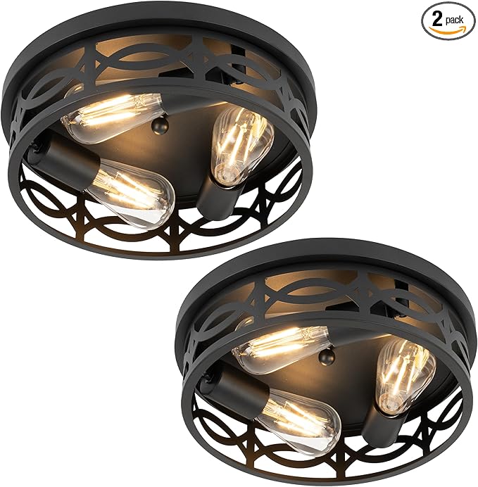 Black Flush Mount Ceiling Light Fixtures,3-Light Modern Hallway Light Fixtures, 13 inch Light Fixture Ceiling Mount for Kitchen, Farmhouse,Bedroom 2 Pack