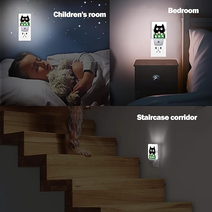 Cat Kitten Daisy Night Light, Camomile Bouquet Plug into Wall with Dusk to Dawn Light Sensors, Warm Nightlights for Bedroom, Bathroom, Hallway, Kitchen, Gifts Ideal for Women Men