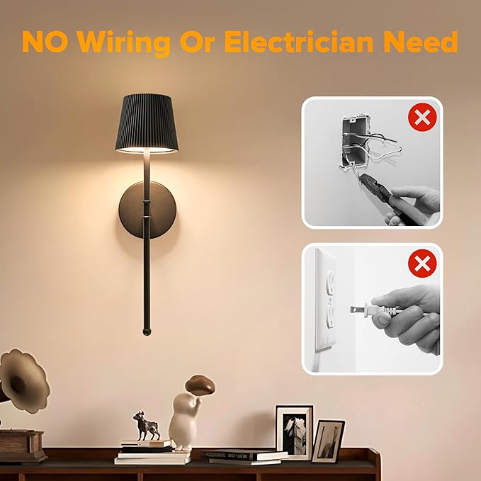 LUTEC Cordless Wall Sconces Set of 2, 5200mAh Wireless Rechargeable Battery Operated LED Wall Lamps, 3 Color Stepless Dimming Portables Lightings for Wall Painting/Living Room/Bedroom/Hallway Decor