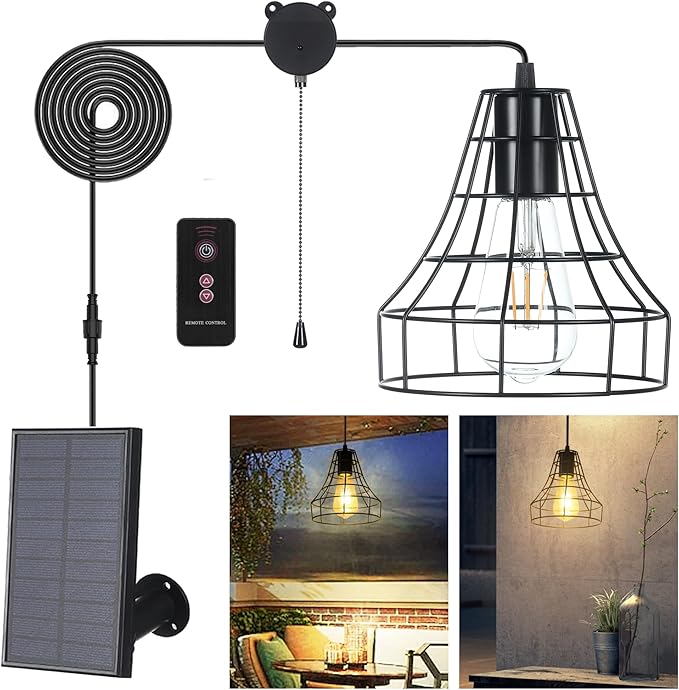 Solar Pendant Lights Outdoor Indoor with Remote, Chicken Coop Lights Solar Powered Shed Light with ON Off Switch,Solar Indoor Lights for House Garage Greenhouse Patio Barn Storage