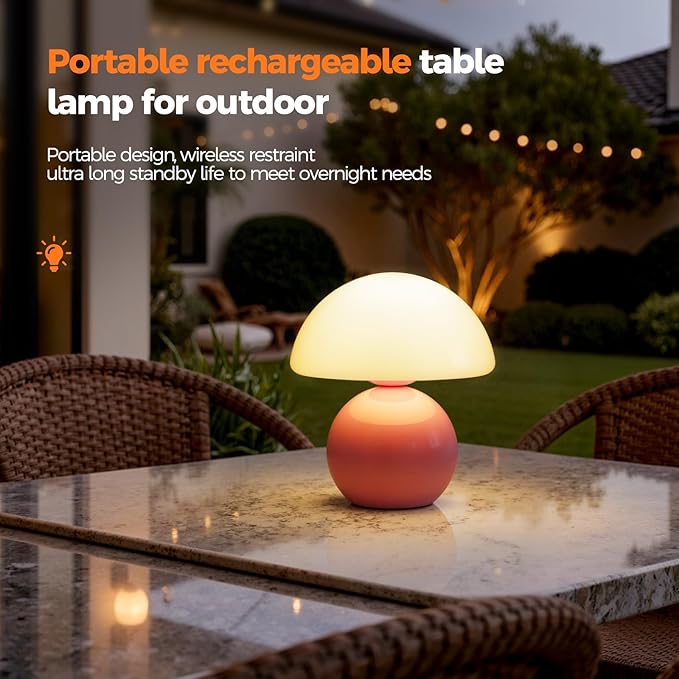 NIORSUN Mushroom Lamp Table Lamp for Bedroom, Portables Cordless Table Lamp,Wireless lamp,Small Bedside Table Touch Lamps for Living Room,Mini Mushroom 5200mAh Battery Operated Lamp Modern Pink