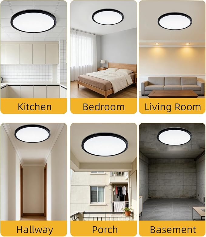 LEDYOND 11in Push-Fit LED Ceiling Lights 4 Pack Black, 0.52in Ultra Thin Flush Mount Light Fixture, 5CCT Selectable 3000K-6500K, 1100LM Dimmable Flat Panel Light for Home Renovation, IP44 ETL Listed