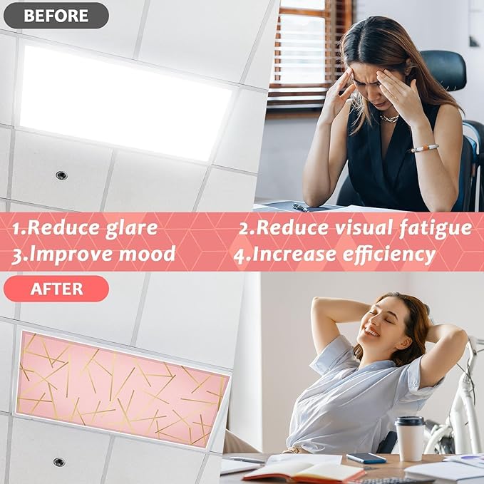 QOUBAI 6PCS Fluorescent Light Covers, 4x2 Feet Magnetic Light Cover Fluorescent Lights Shade Panel Positive Inspirational Ceiling Lights Filters for Office Classroom Home Drop Ceiling Geometric
