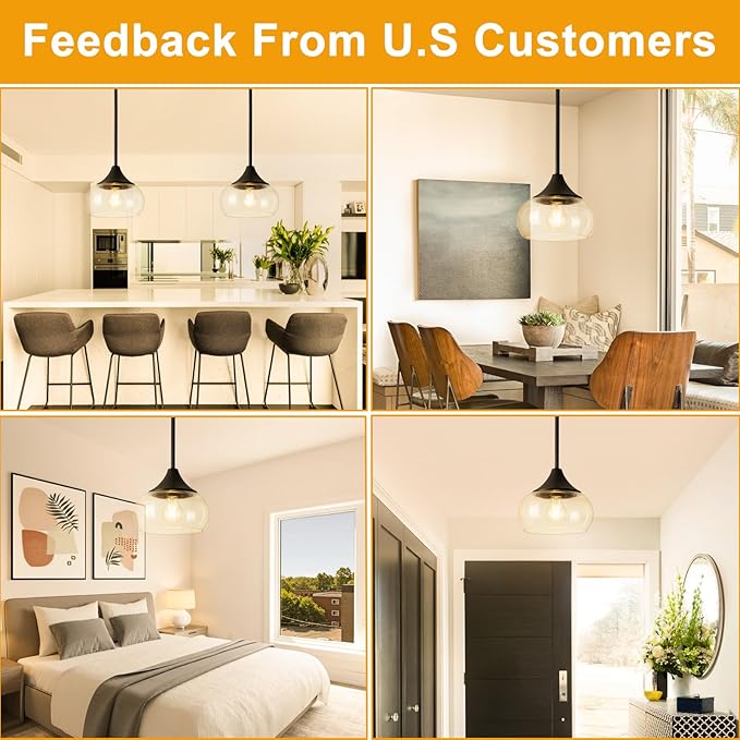 Modern Pendant Lights for Kitchen Island, Black Pendant Light Fixtures with 8.5" Clear Glass Shade, Industrial Hanging Pendant Lights Fixture for Kitchen Island Dining Room Bedroom Entryway 1 Pack