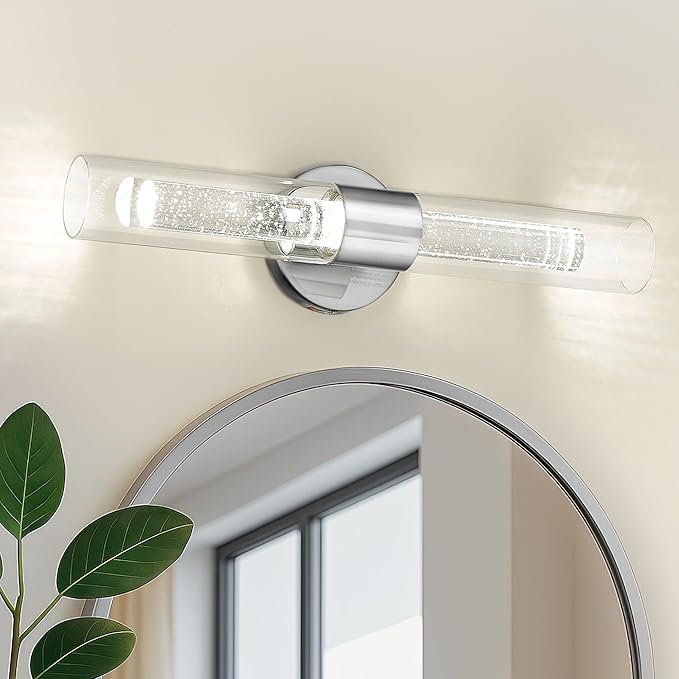 kudos Brushed Nickel Modern Sconces Wall Lighting,2 Pack LED Bathroom Vanity Light Fixtures with Crystal Bubble and Clear Glass, 3000K/4500K/6000K Adjustable, KDVL05-BN-2-2PK