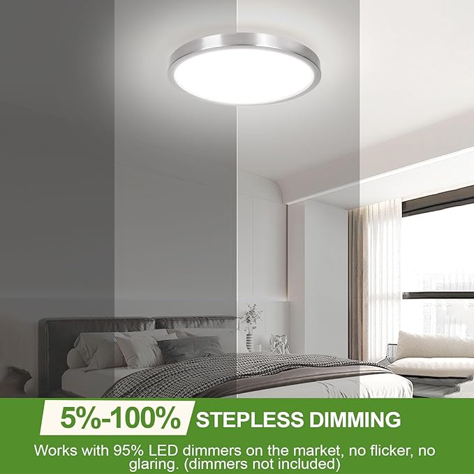 2-Pack 36W Dimmable LED Ceiling Light Fixture, 13 inch 3600lm Super Bright Modern Flush Mount Light Fixtures, 2700K/3000K/4000K/5000K/6500K Adjustable Brushed Nickel Ceiling Lamp for Bathroom Bedroom