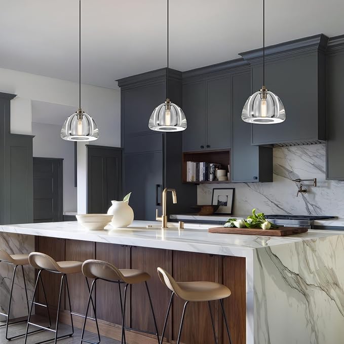 Crystal Pendant Light Kitchen Island: 7" Vintage Copper Hanging Lights above Dining Table - K9 Crystals Lighting over Kitchen Sink - Luxury Cylinder Pendants Light Fixtures Bulb Included for bedroom