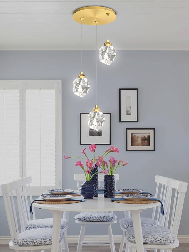 Gold Pendant Light Dimmable LED 3-Light Modern Pendant Light Kitchen Island Dining Room Bar