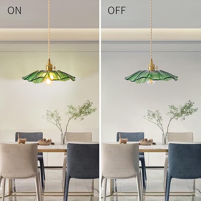 Vintage Pendant Lights Kitchen Island Fixture Glass Hanging Light Green Flower Light 2pack Modern Chandelier Island Lights for Bedroom Kitchen Hallway Bathroom Dinging Room Green Sunflower