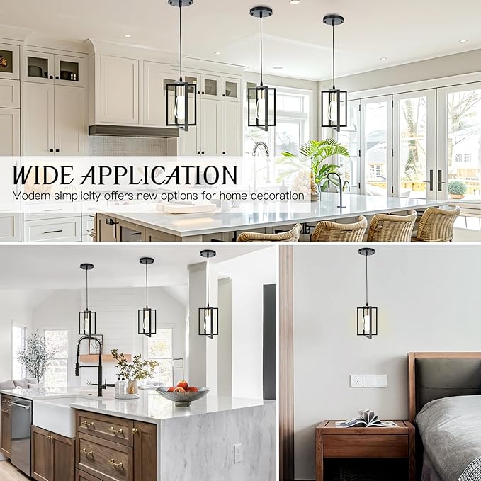 3 Pack Black Pendant Lights Kitchen Island, Industrial Island Lights for Kitchen with Durable Metal Shades, Kitchen Island Lighting for Dining Room, Entryway, Restaurant