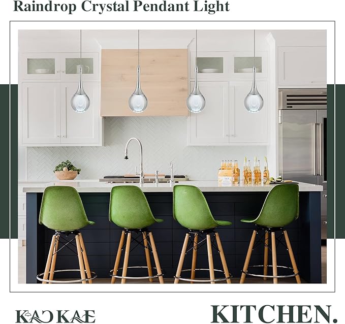 LED Pendant Light Kitchen Island Raindrop Crystal Pendant Lights Dimmable Chrome Modern Hanging Light for Bedroom Bathroom Living Room 6000K Cool White, 3 Pack