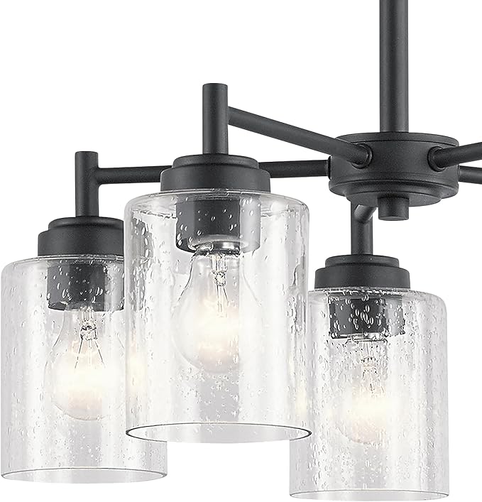 Kichler Winslow 19.75" 5-Light Chandelier Light with Clear Seeded Glass in Black for Kitchen, Bar, Dining Room, Living Room (19.75" x 16.25"), 44030BK
