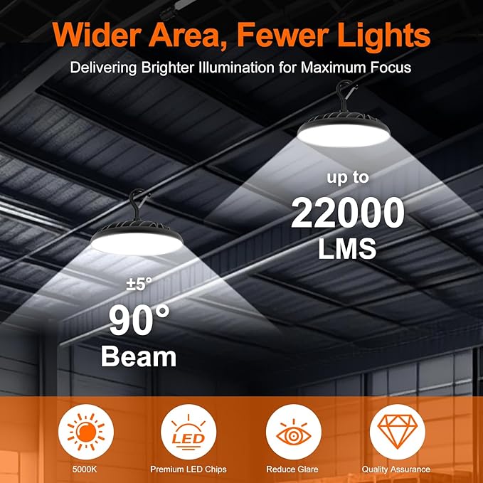 SYLVANIA UFO LED High Bay Light, 200W, 22,000 LMS, 5000K, Daylight, 120V with 6 Foot Cord/Plug, High Bay Led Shop Lights for Commercial Warehouse Workshop Factory Barn Garage, UL Listed-1 Pack (66333)