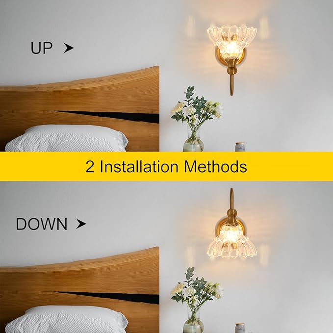 lobolighting Vintage Wall Sconce Set of 2 with Glass Shade Brass Sconces Gold Bathroom Vanity Light Fixtures Modern Wall Lighting Fixture for Bedroom Bedside Door Header