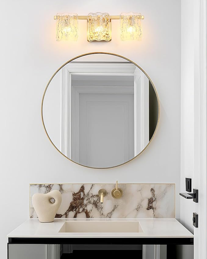 3-Light Bathroom Vanity Light, Brushed Gold Bathroom Light Fixture Over Mirror with Clear Glass, Modern Bath Wall Sconce Lighting for Bath Restroom, OS-MM5002-3BG