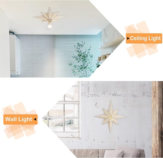 Airposta 16 inch Flush Mount Ceiling Light, Modern Farmhouse White Star Ceiling Light, Vintage Star Light Fixtures Ceiling for Hallway, Entryway, Study Room, Bedside, Stair, Foyer, Kitchen, Bathroom
