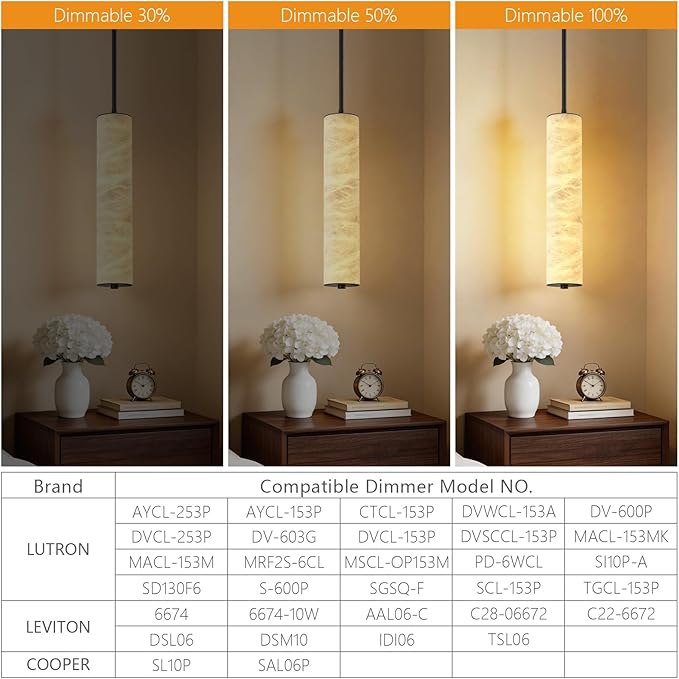 LMQNINE Natural Alabaster Pendant Lights White Marble 15" Long Tube Adjustable Boom Chandelier Modern 3000K Black Ceiling Light for Kitchen Island Bedroom Dining Room Living Room Hallway(S-1Pack)