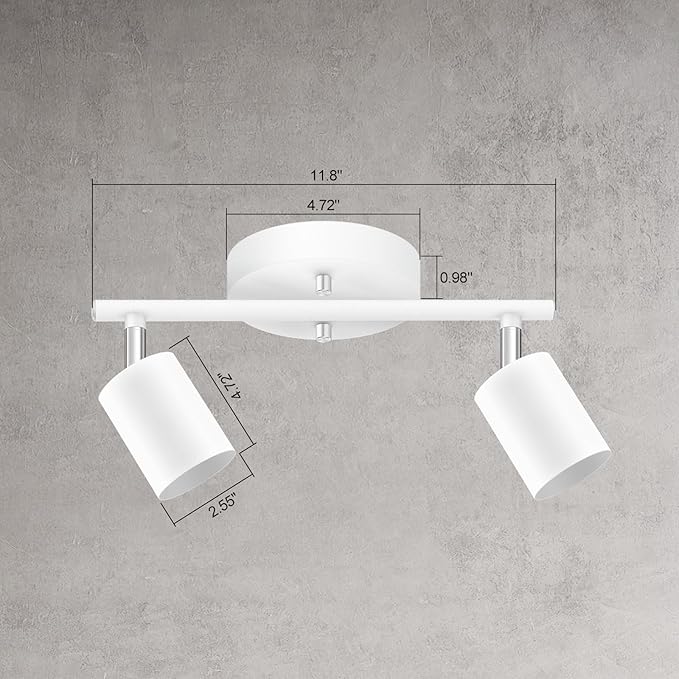 Track Lighting Fixture Ceiling White, Modern LED Track Lights Kit, 2 Lights Ceiling Lighting for Kitchen, Rotatable Spotlight Heads, Wall Mount Spot Lighting for Island/Bedroom(GU10 Socket, NO Bulb)