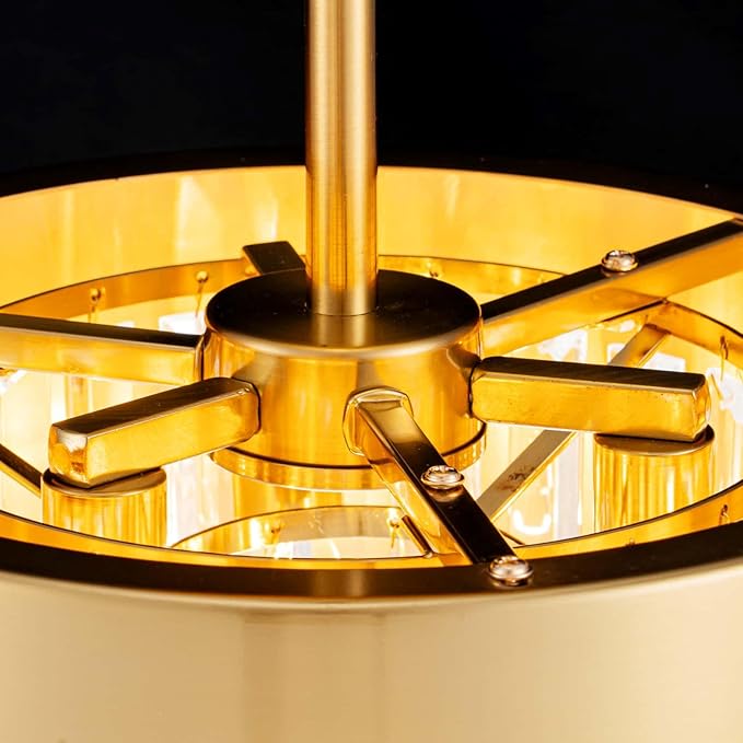 3-Light Luxury K9 Crystal Ceiling Light for Living Room, Foyer, Bedroom, Close to Ceiling Semi-Flushmount Light Fixture, Brass Finish Metal Lampshade & Clear Crystal Pendant