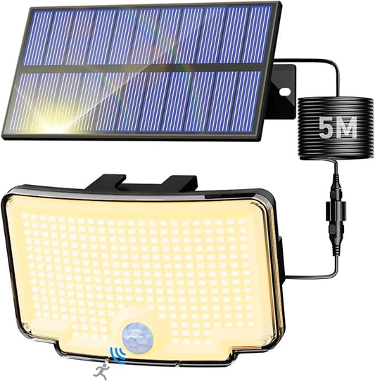 Peasur Solar Motion Lights Outdoor, 318 LED Solar Security Light with 3 Modes, IP65 Waterproof Powered Flood Lights for Outside Garden Garage Yard Backyard (Warm White)