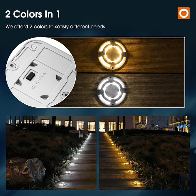 addlon Solar Driveway Lights Outdoor 24 Pack, 2 Color Modes LED Deck Dock Marine Waterproof Driveway Marker Lights for Step Sidewalk Stair Garden Pathway Walkway Yard (Warm White/Cool White)