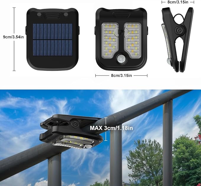 Tryme Small Solar Lights for Chain Link Fence, Outdoor Motion Sensor Clip-on Solar Lights for Garden, Gate, Deck, Step, Patio, Camping, Waterproof, 2 Pack