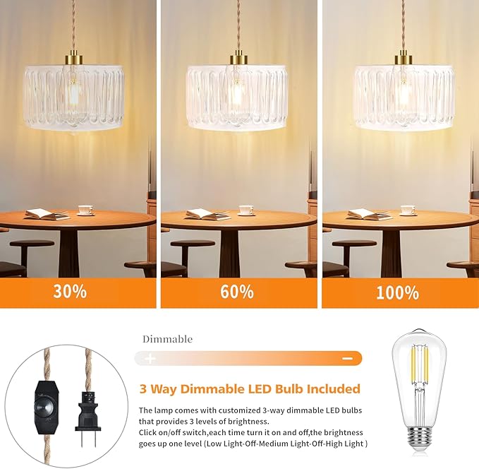 QIYIZM Glass Plug in Pendant Light Hanging Lights with Plug in Cord Milk White Hanging Lamp Gold Dimmable Mid Century Modern Plug in Chandelier Ceiling Fixture for Living Room,Kitchen,Boho