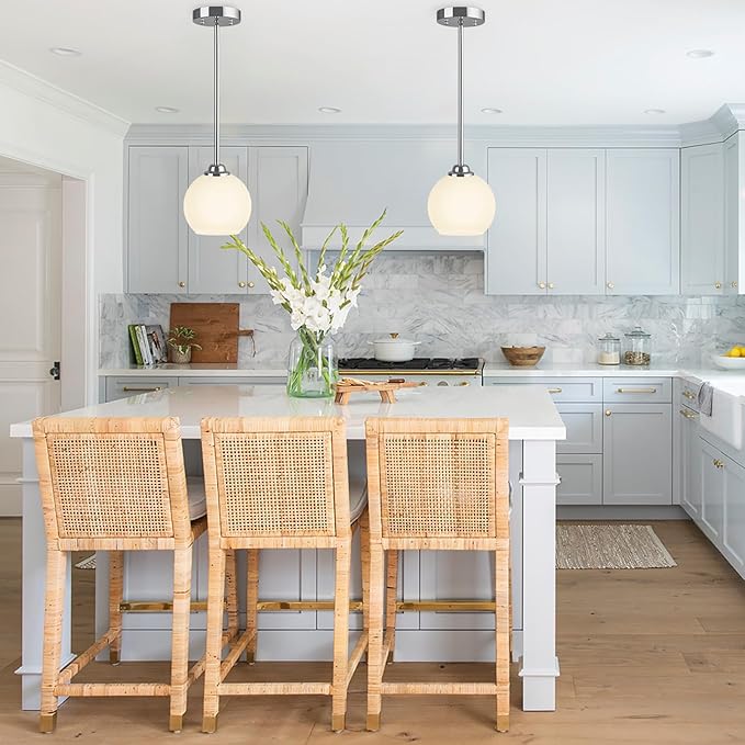 Modern Pendant Light Fixtures 2 Pack, Chrome Pendant Lights with Frosted Glass Shade,Pendant Lights Kitchen Island, Kitchen Pendant Lighting Over Island, Hanging Lights for Kitchen
