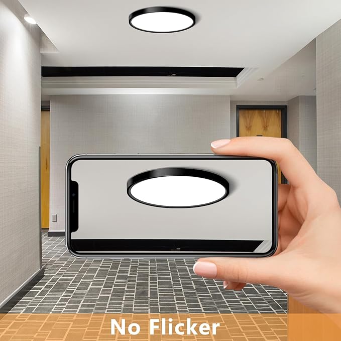 CHARYJOD LED Flush Mount Ceiling Light Fixture, 12Inch 24W Led Ceiling Light 5000K 2300LM Ultra Thin Flat Surface Panel Light Low Profile Ceiling Light for Bedroom Kitchen Bathroom Garage Living Room