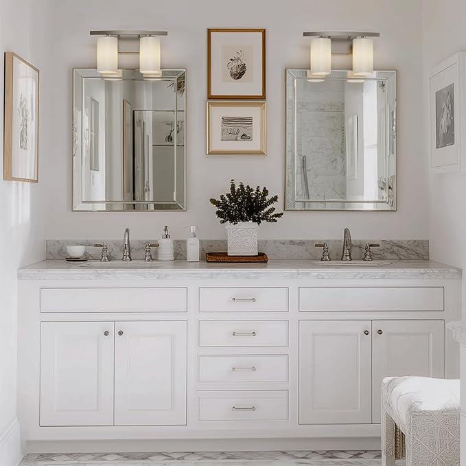 Tawson Talos 2-Light Wall Sconce Vanity in Brushed Nickel with Satin Etched Glass Shade for Hallway, Entryway, Passway, Dining Room, Bathroom, Garage, Kitchen, Balcony, Living Room