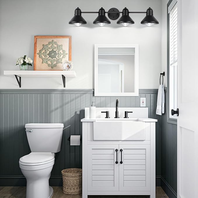 Bathroom Light Fixtures, 4-light Vanity Light Over Mirror, Matte Black Metal Bathroom Light, Modern Farmhouse Rustic Industrial Indoor Wall Mount Lighting Sconce for Living Room Cabinet Hallway