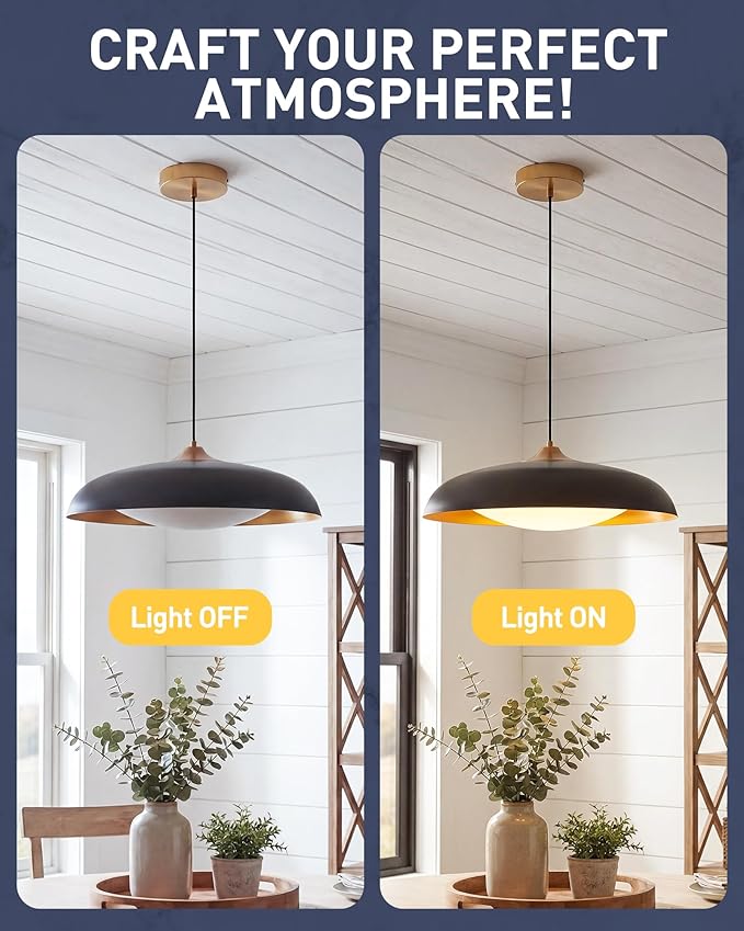 kudos 21 Inch Large LED Large Pendant Light, Black and Gold Dome Metal Pendant Light with Acrylic Shade, Farmhouse Pendant Light with Adjustable Cord,5CCT, Kitchen Bar Study Room, KDPL02-BK-L