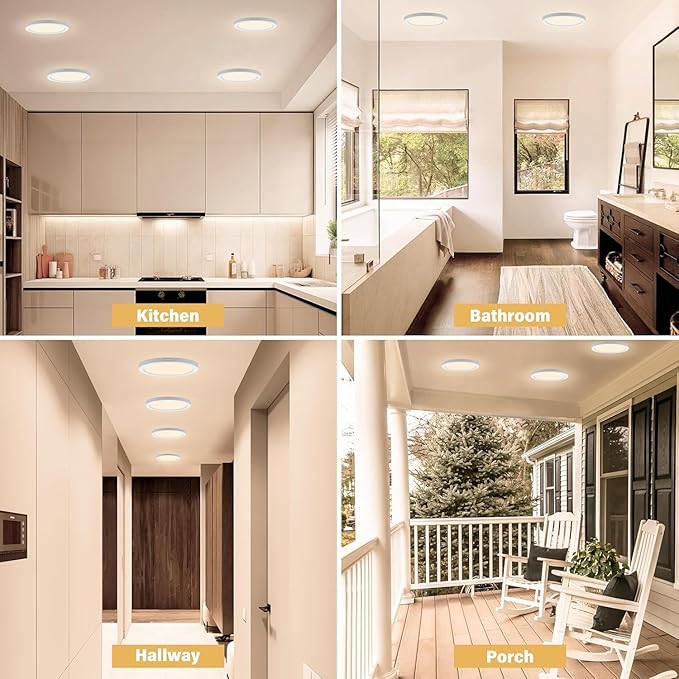 Flush Mount Ceiling Light Fixture - ETL Certified - 5 Inch Dimmable 3000K Warm White LED, 0.63'' Ultra Thin Round Design for Bedroom, Bathroom, Kitchen, Hallway, Basement, Closet (9-Pack)‌