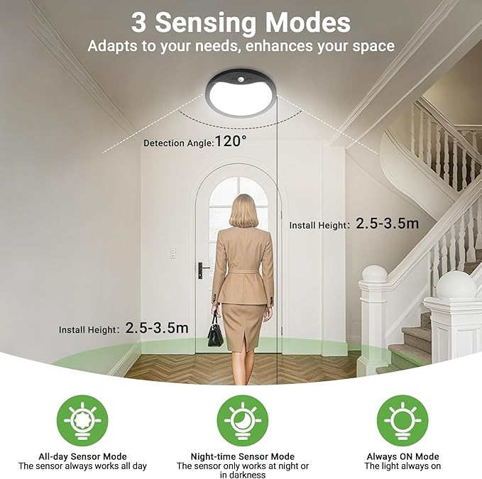 zemty 4Pack 7inch Motion Sensor Ceiling Lights Wired, 15W 1500lm 3CCT/3 Mode/30-120s Timer, Bright Black LED Flush Mount Light Fixture Motion Activated for Closet Pantry Hallways Stairwells Garage