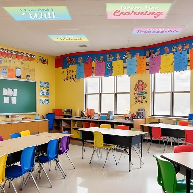 Wiooffen 8PCS Fluorescent Light Covers for Classroom Ceiling Light 4x2ft Magnetic Lights Covers Filter Easy Install for School Office Hospitals Ceiling Supplies (Gradient Positive)