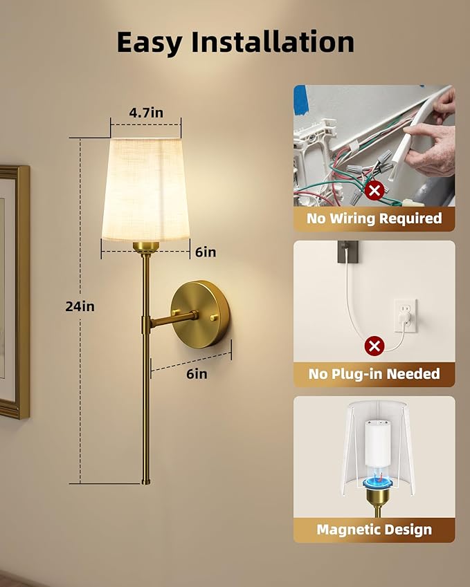 EZVALO Battery Operated Wall Sconces Set of 2, 7500mAh, RGB, Rechargeable Wall Lights with Remote, Dimmable, Magnetic Bulbs, No-Wiring Installation, Wireless Wall Lamps for Bedroom, Living Room