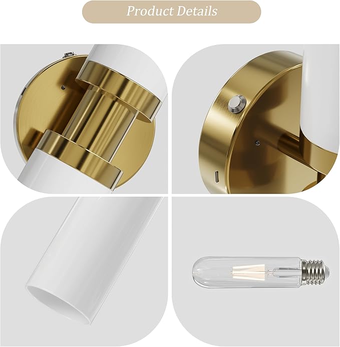 Rechargeable Battery Operated Wall Sconce Set of 2, 10000mAh Cordless Wall Lights with Dimmable, Timer Function, 3000K Warm White, Easy Install for Living Room, Bedroom, Gold Finish, Bulbs Included
