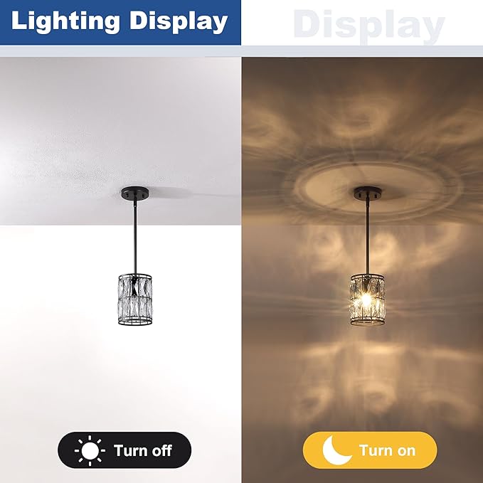 Modern Crystal Pendant Light Fixture 2-Pack Matte Black Finish Hanging Lighting Crystal Chandelier for Living Room, Kitchen