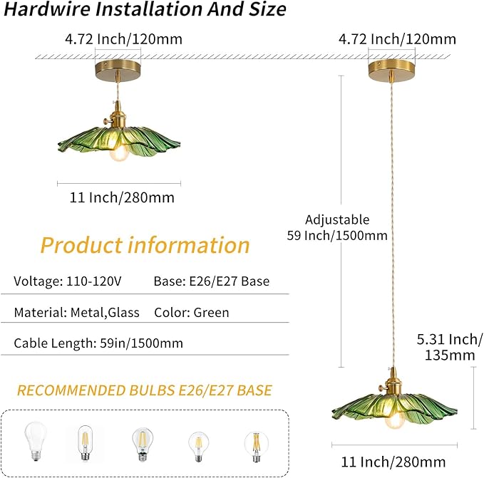 Pendant Light Kitchen Lights Glass Hanging Light Fixture Folwer Light Pendant Lights Modern Lighting for Bedroom Kitchen Hallway Bathroom Green Sunflower