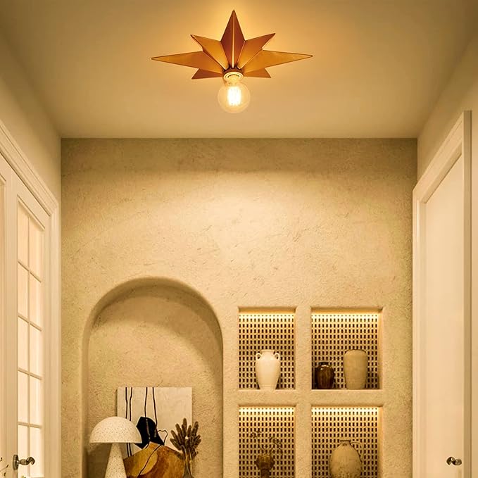 16 inch Flush Mount Ceiling Light, Gold Star Light Fixture, Farmhouse Star Ceiling Light, Vintage Flush Lighting Ceiling for Hallway, Entryway, Study, Bedroom, Stair, Foyer, Kitchen, Bathroom - Metal
